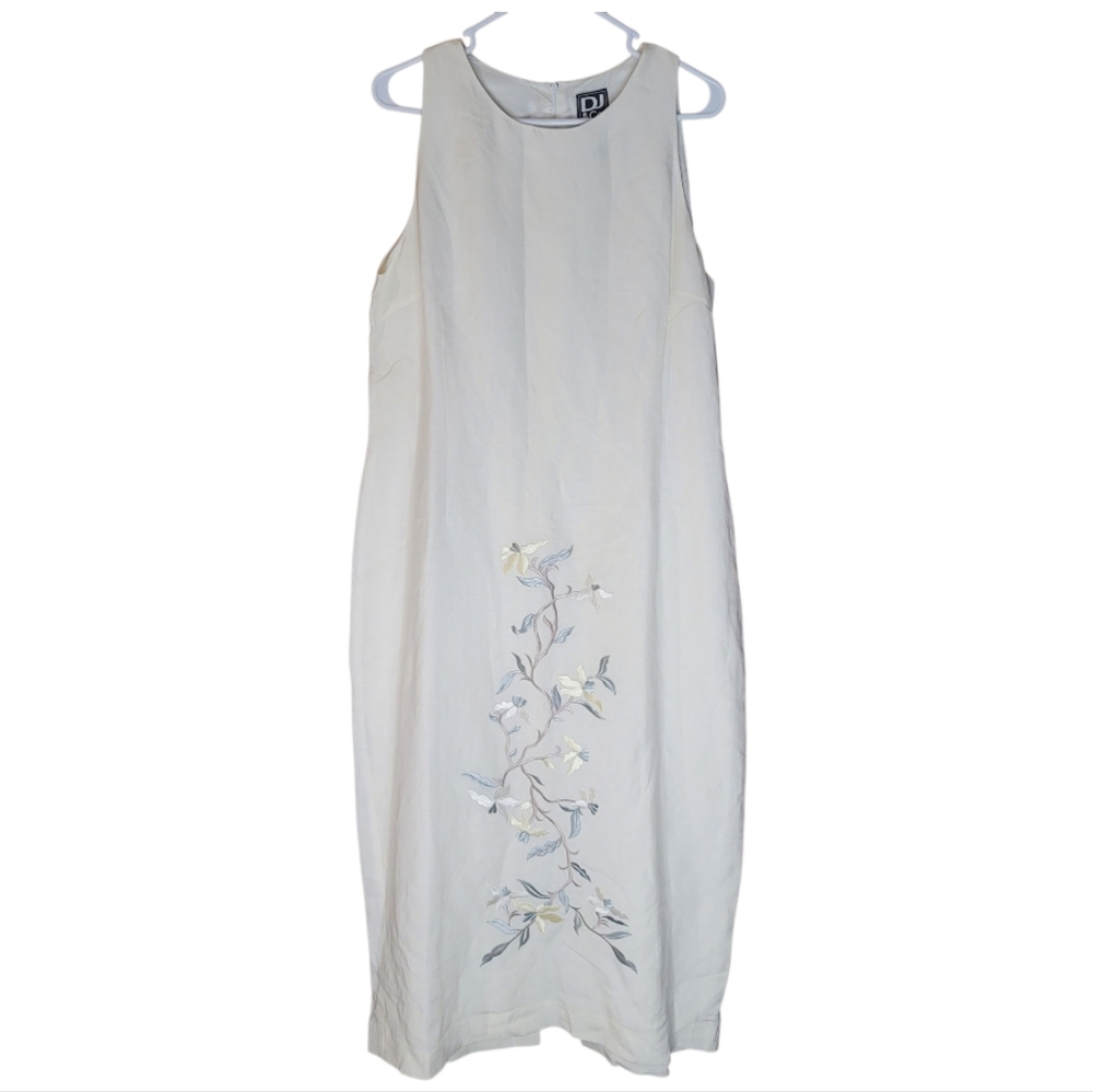 DJ & Co sheath womens 18 cream linen blend floral  decor normcore vanilla girl